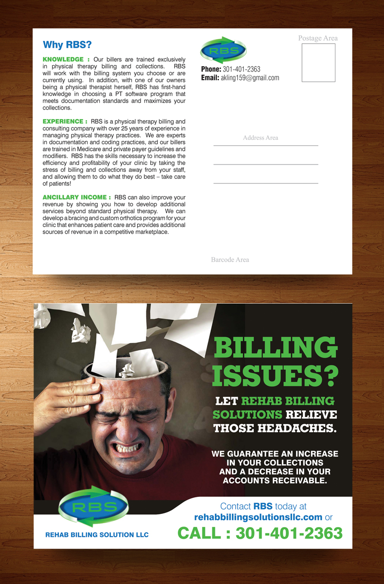 Postkarten-Design von rkailas für Rehab Billing Solutions | Design #3478694