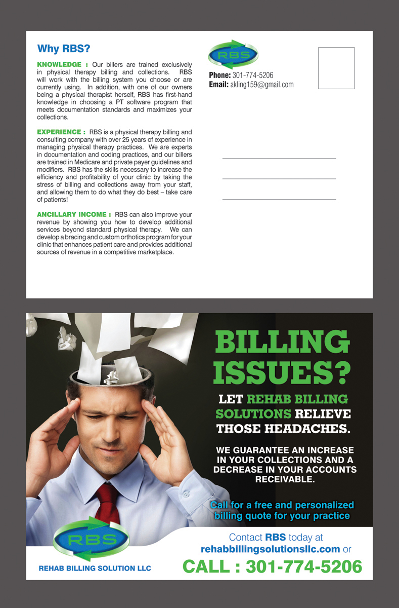 Diseño de Postal por rkailas para Rehab Billing Solutions | Diseño #3541368