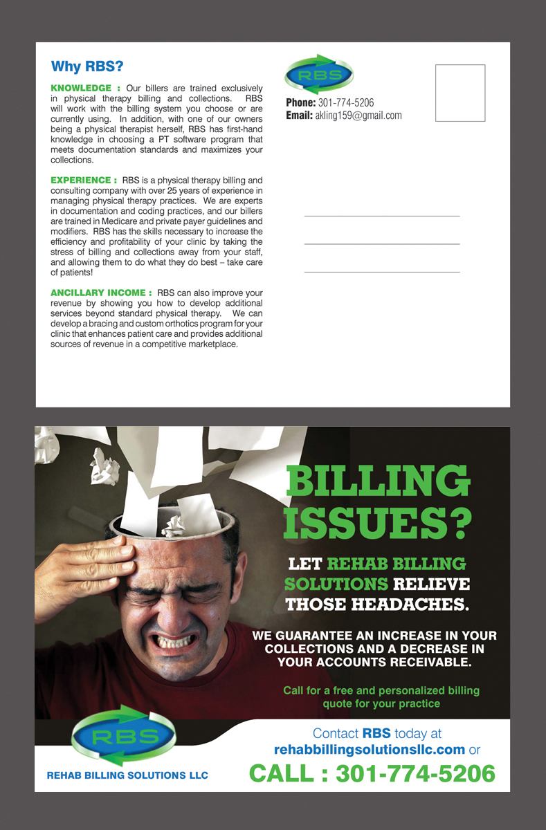 Postcard Design by rkailas for Rehab Billing Solutions | Design #3575558