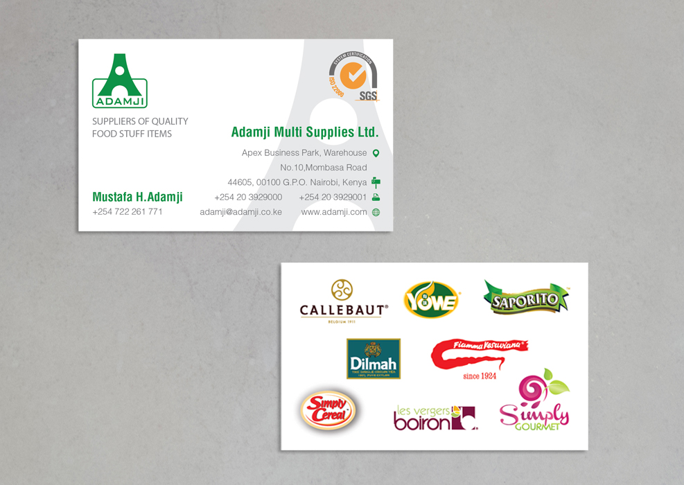 Business Card Design by juca for adamji distributors ltd | Design #3509538