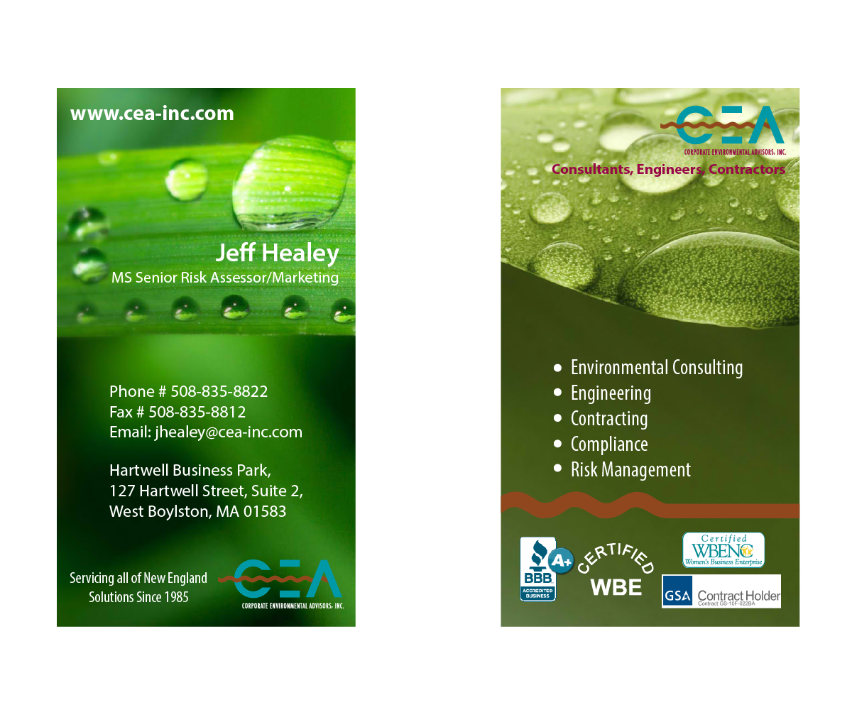 Business Card Design by Mysterious Design X for Corporate Environmental Advisors, Inc.  | Design #3513010