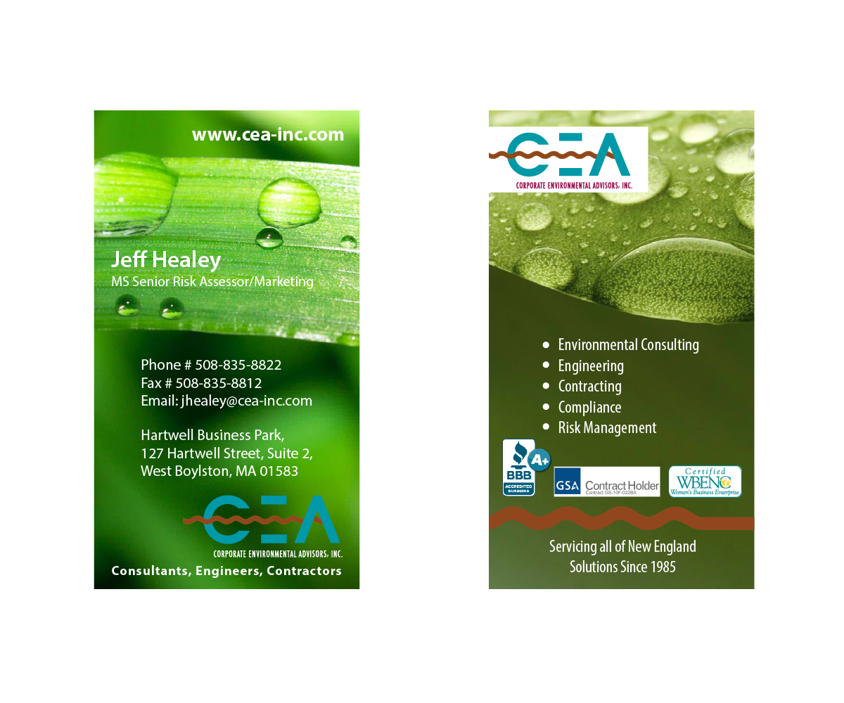 Business Card Design by Mysterious Design X for Corporate Environmental Advisors, Inc.  | Design #3523626