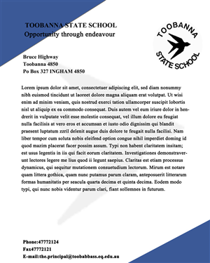 Letterhead Design by Sana Ishaq for Toobanna State School | Design: #3470843