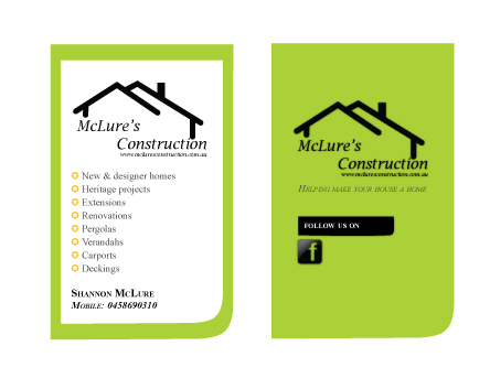 Business Card Design by eayeri for Mclure's construction | Design #3474834