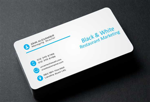 Visitenkarten-Design von AwsomeD für Black & White Restaurant & Cafe Marketing | Design: #3486061