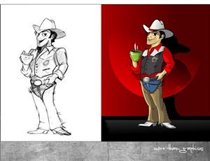 Handsome cartoon cowboy for Dazzle Coffee & Smoothies | Illustration Design by vladst2004