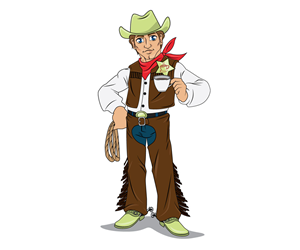 Handsome cartoon cowboy for Dazzle Coffee & Smoothies | Illustration Design by ReDoDesigns