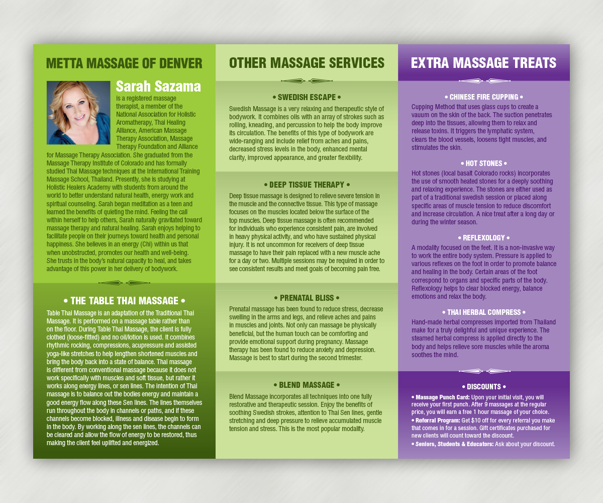 Brochure Design by Luis Lucchesi for metta massage of denver | Design #3540641