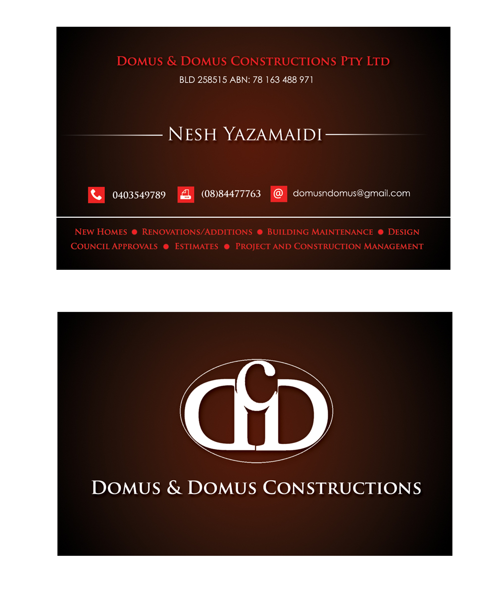 Business Card Design by Satyajit Sil Creations for Domus & Domus Constructions Pty Ltd | Design #3497739
