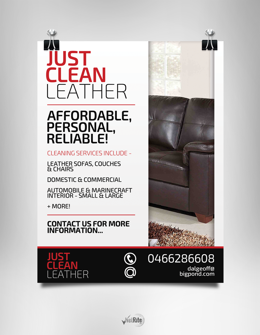 Flyer-Design von NetRite-Design für JUST CLEAN LEATHER | Design #3489185