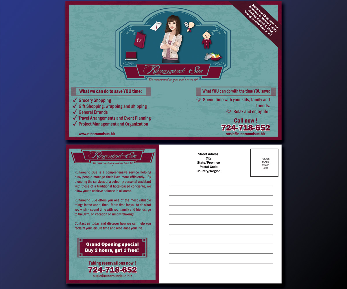 Postkarten-Design von Parmitu für Runaround Sue | Design #3690634