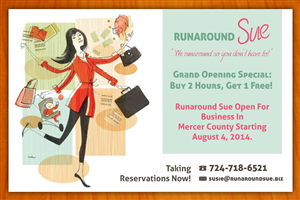Runaround Sue Launching in New Location | Postcard Design by Sbss