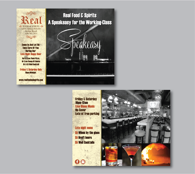 Postcard Design by green82 for Real Food & Spirits | Design #3840476