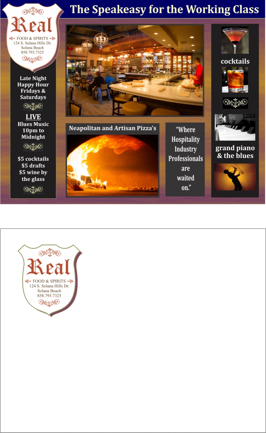 Design de Carte Postale par Jack P. pour Real Food & Spirits | Design #3630501