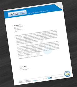 Letterhead Design by asimali for Malvern Irrigation Supplies Pty Ltd | Design: #874947
