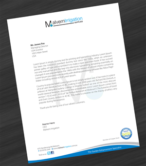 Letterhead Design by asimali for Malvern Irrigation Supplies Pty Ltd | Design: #874950