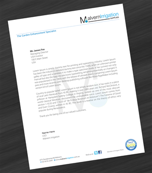 Letterhead Design by asimali for Malvern Irrigation Supplies Pty Ltd | Design: #874957