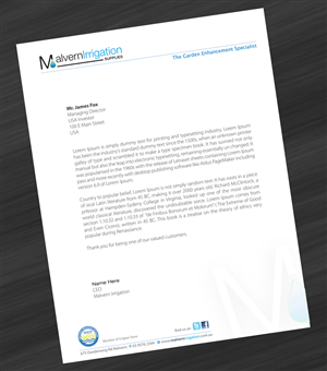 Letterhead Design by asimali for Malvern Irrigation Supplies Pty Ltd | Design: #874960