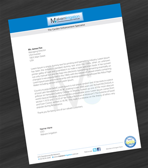 Letterhead Design by asimali for Malvern Irrigation Supplies Pty Ltd | Design: #877543