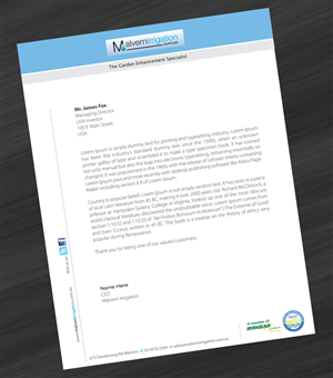 Letterhead Design by asimali for Malvern Irrigation Supplies Pty Ltd | Design: #879834