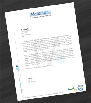 Letterhead Design by asimali for Malvern Irrigation Supplies Pty Ltd | Design: #879837