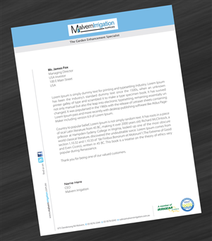 Letterhead Design by asimali for Malvern Irrigation Supplies Pty Ltd | Design: #896391
