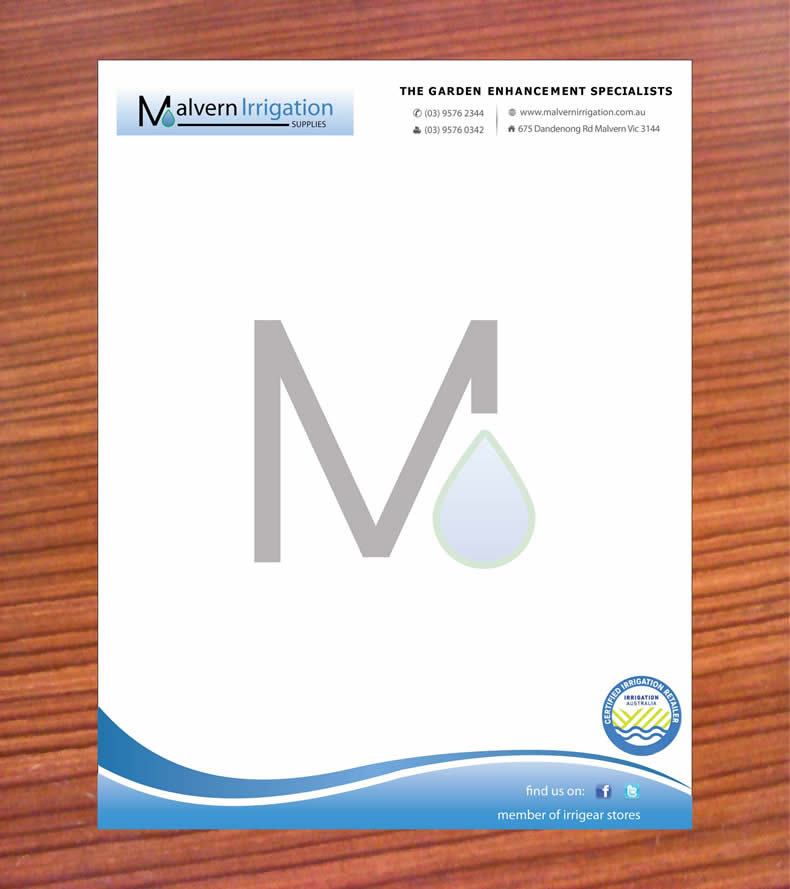 Letterhead Design by Sbss for Malvern Irrigation Supplies Pty Ltd | Design #876164