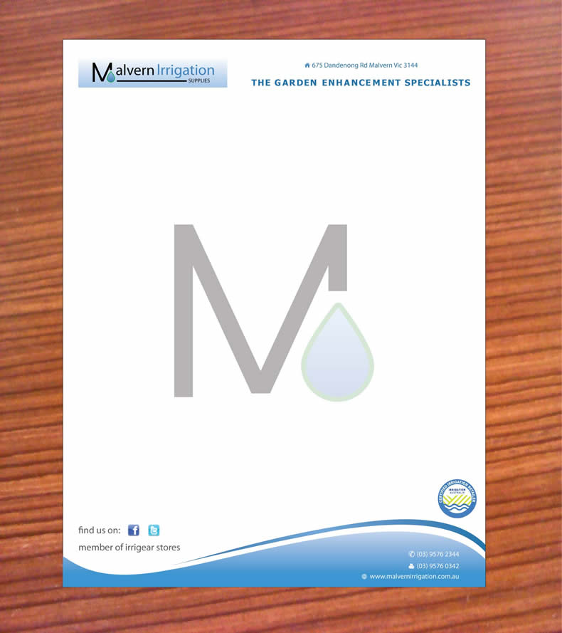 Letterhead Design by Sbss for Malvern Irrigation Supplies Pty Ltd | Design #876166