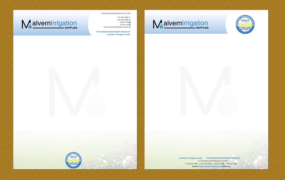 Briefkopf-Design von Sbss für Malvern Irrigation Supplies Pty Ltd | Design #876292