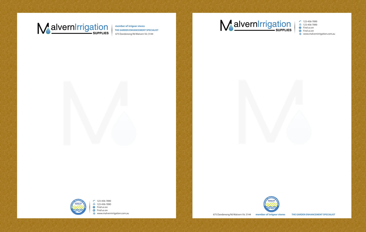 Letterhead Design by Sbss for Malvern Irrigation Supplies Pty Ltd | Design #876295
