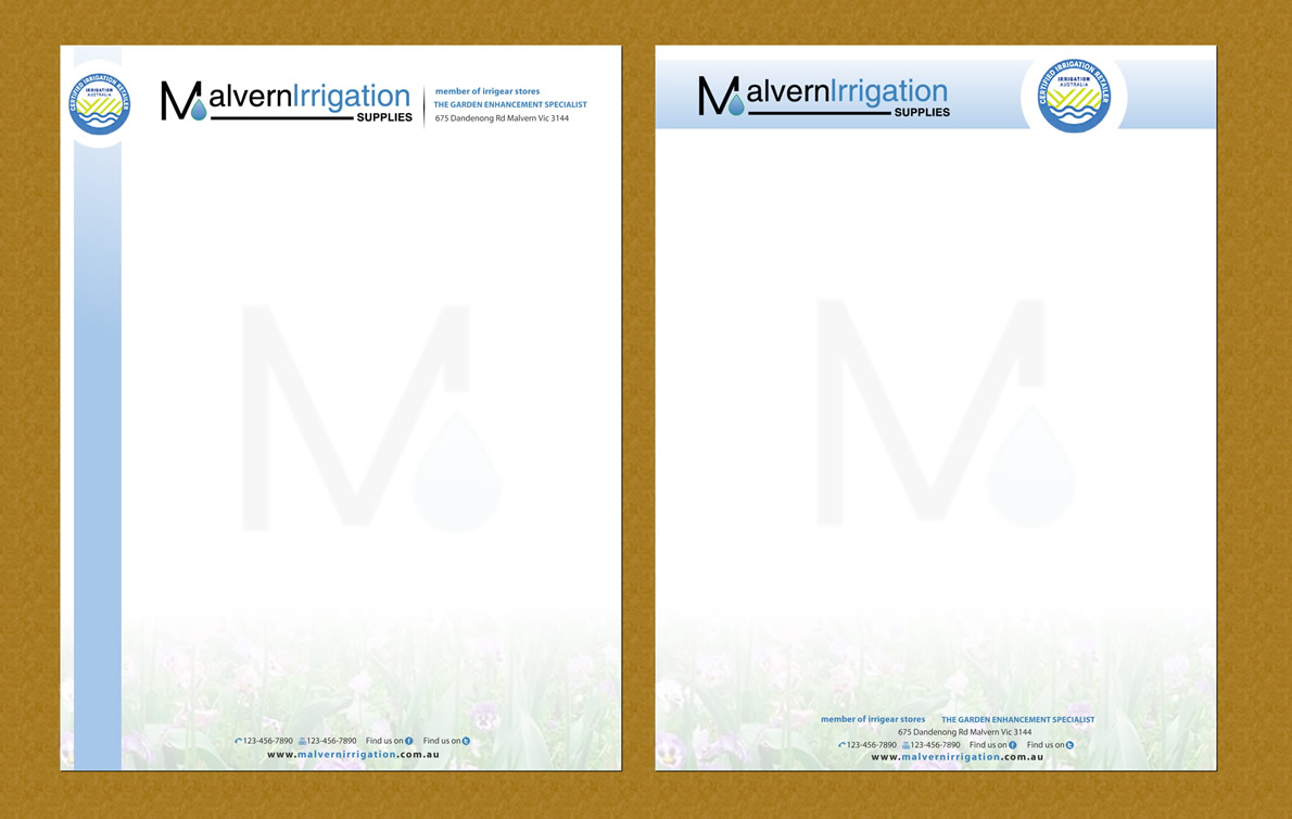 Briefkopf-Design von Sbss für Malvern Irrigation Supplies Pty Ltd | Design #876301