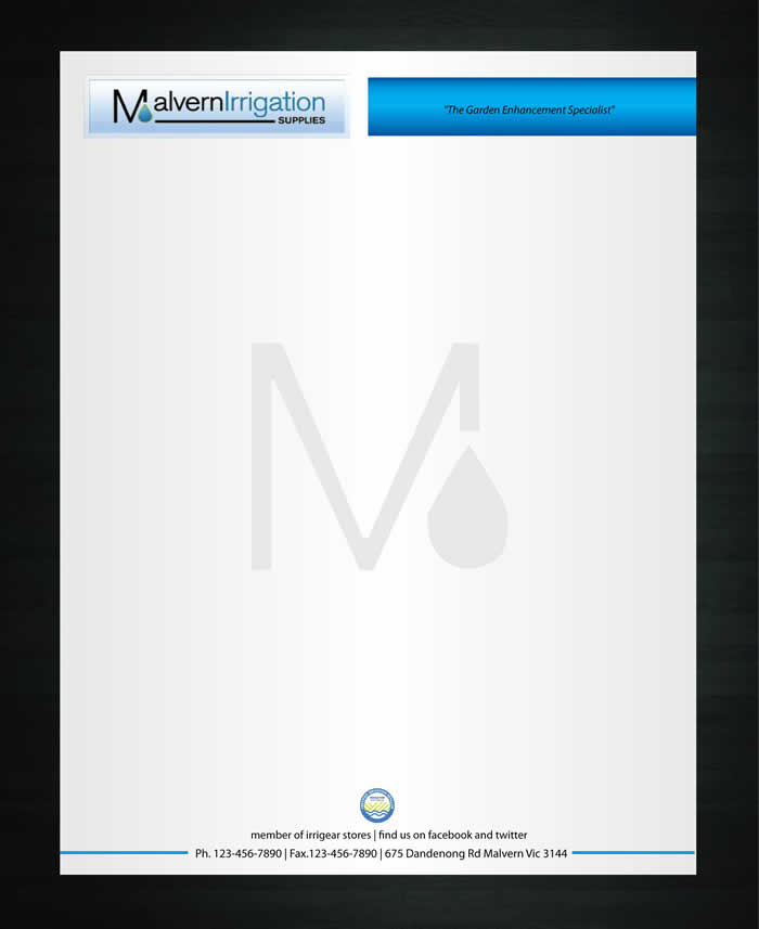 Letterhead Design by Sbss for Malvern Irrigation Supplies Pty Ltd | Design #877042