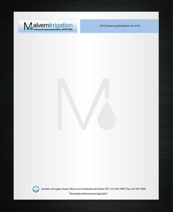 Diseño de Membrete por Sbss para Malvern Irrigation Supplies Pty Ltd | Diseño #877046