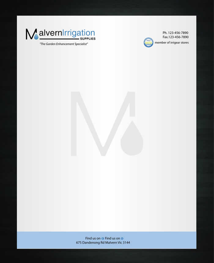 Letterhead Design by Sbss for Malvern Irrigation Supplies Pty Ltd | Design #877047