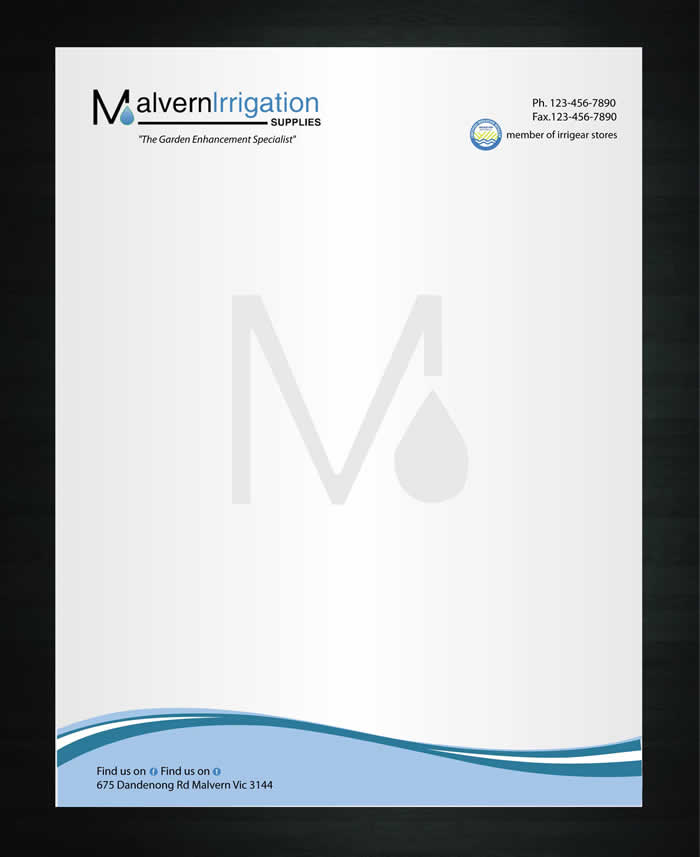 Letterhead Design by Sbss for Malvern Irrigation Supplies Pty Ltd | Design #877048