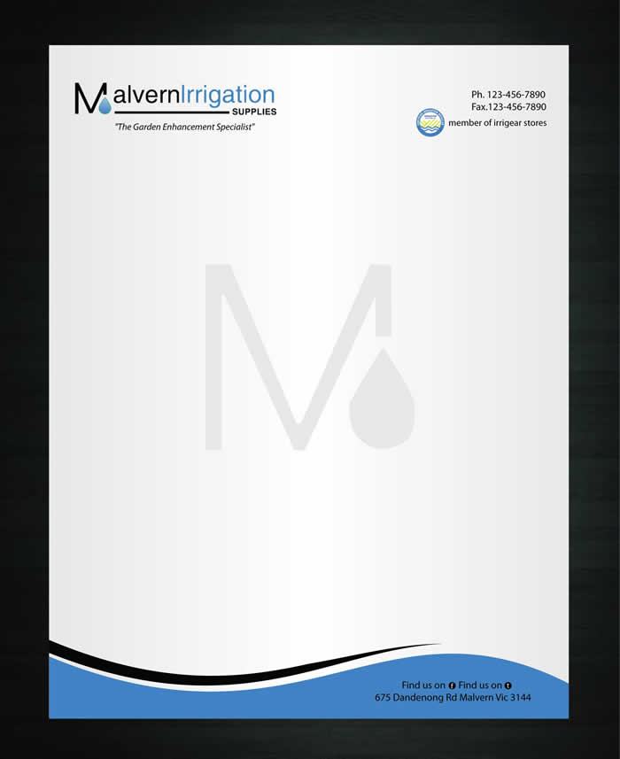 Diseño de Membrete por Sbss para Malvern Irrigation Supplies Pty Ltd | Diseño #877049