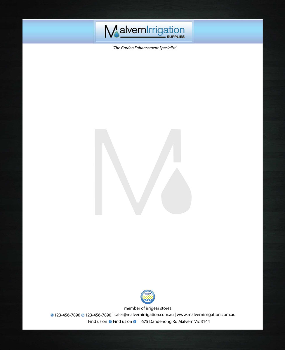 Letterhead Design by Sbss for Malvern Irrigation Supplies Pty Ltd | Design #878703