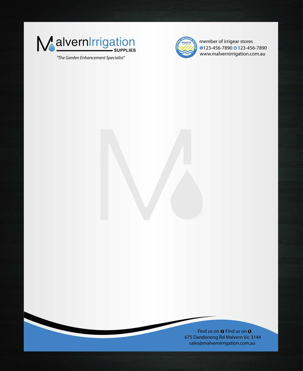 Letterhead Design by Sbss for Malvern Irrigation Supplies Pty Ltd | Design #878705