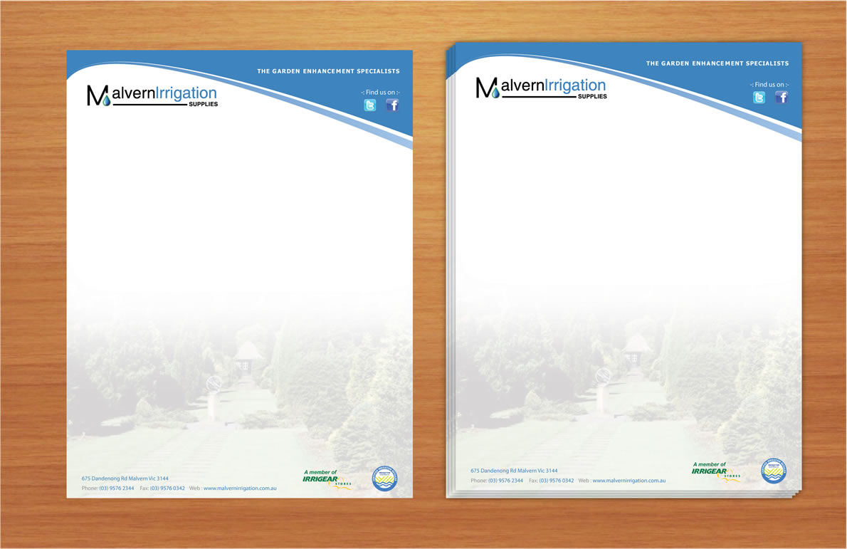 Letterhead Design by Sbss for Malvern Irrigation Supplies Pty Ltd | Design #879145