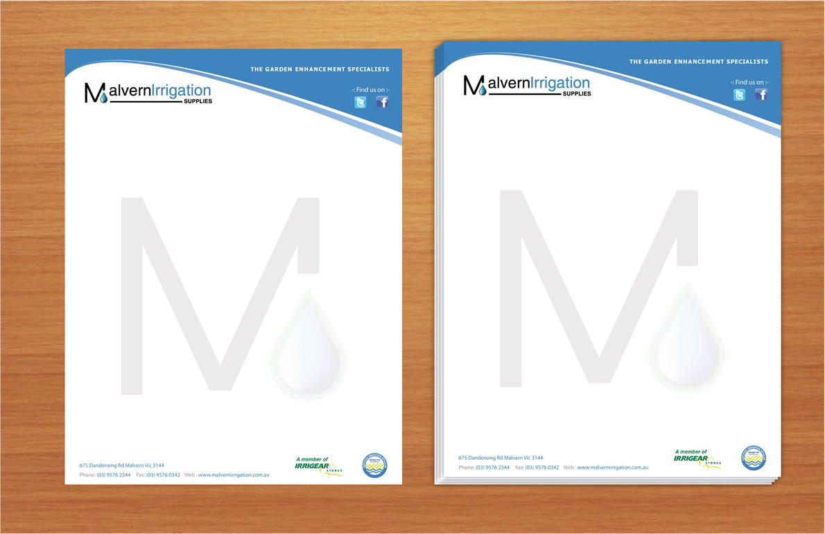 Letterhead Design by Sbss for Malvern Irrigation Supplies Pty Ltd | Design #879148
