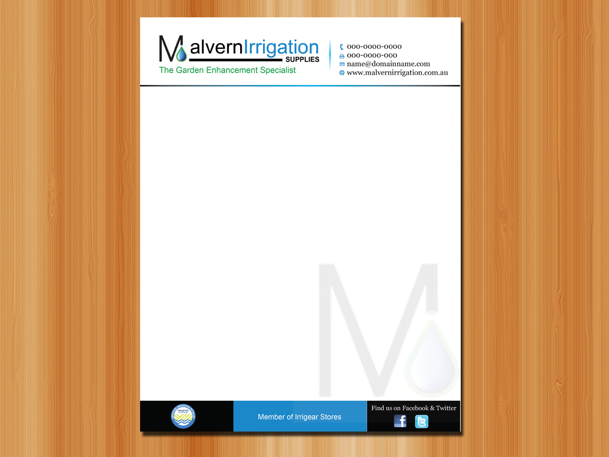 Letterhead Design by Sarmishtha Chattopadhyay_loginchange for Malvern Irrigation Supplies Pty Ltd | Design #880678