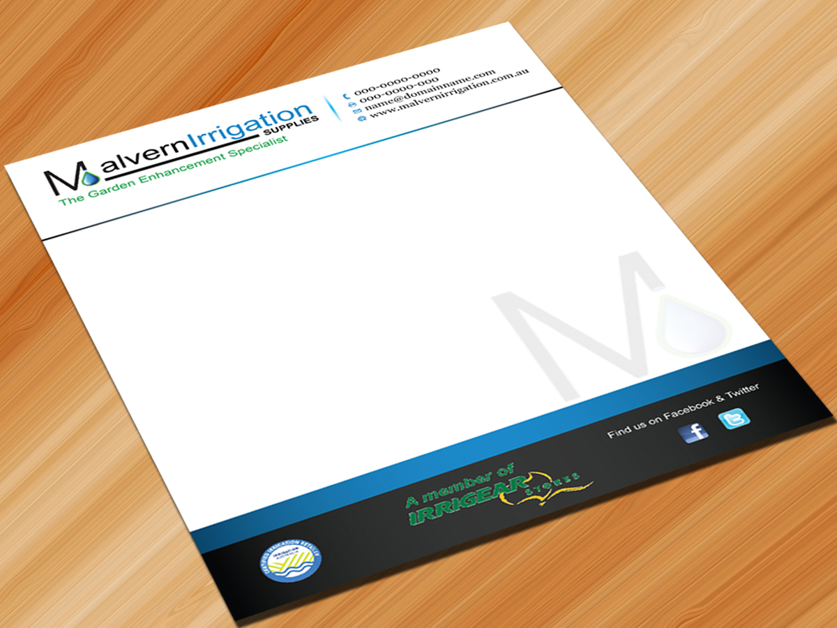 Diseño de Membrete por Sarmishtha Chattopadhyay_loginchange para Malvern Irrigation Supplies Pty Ltd | Diseño #881542