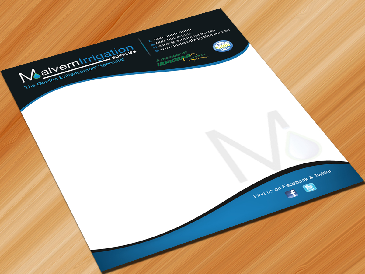 Diseño de Membrete por Sarmishtha Chattopadhyay_loginchange para Malvern Irrigation Supplies Pty Ltd | Diseño #881733