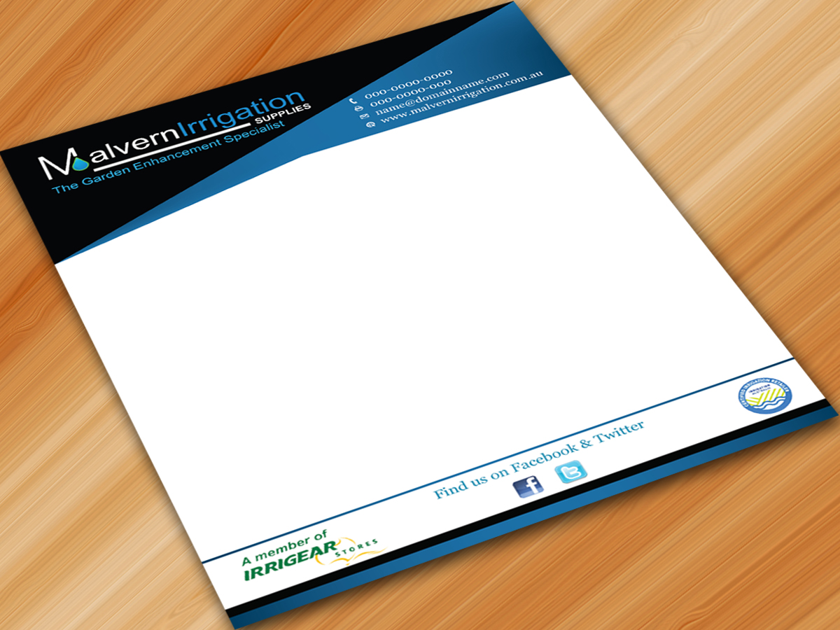 Diseño de Membrete por Sarmishtha Chattopadhyay_loginchange para Malvern Irrigation Supplies Pty Ltd | Diseño #881989