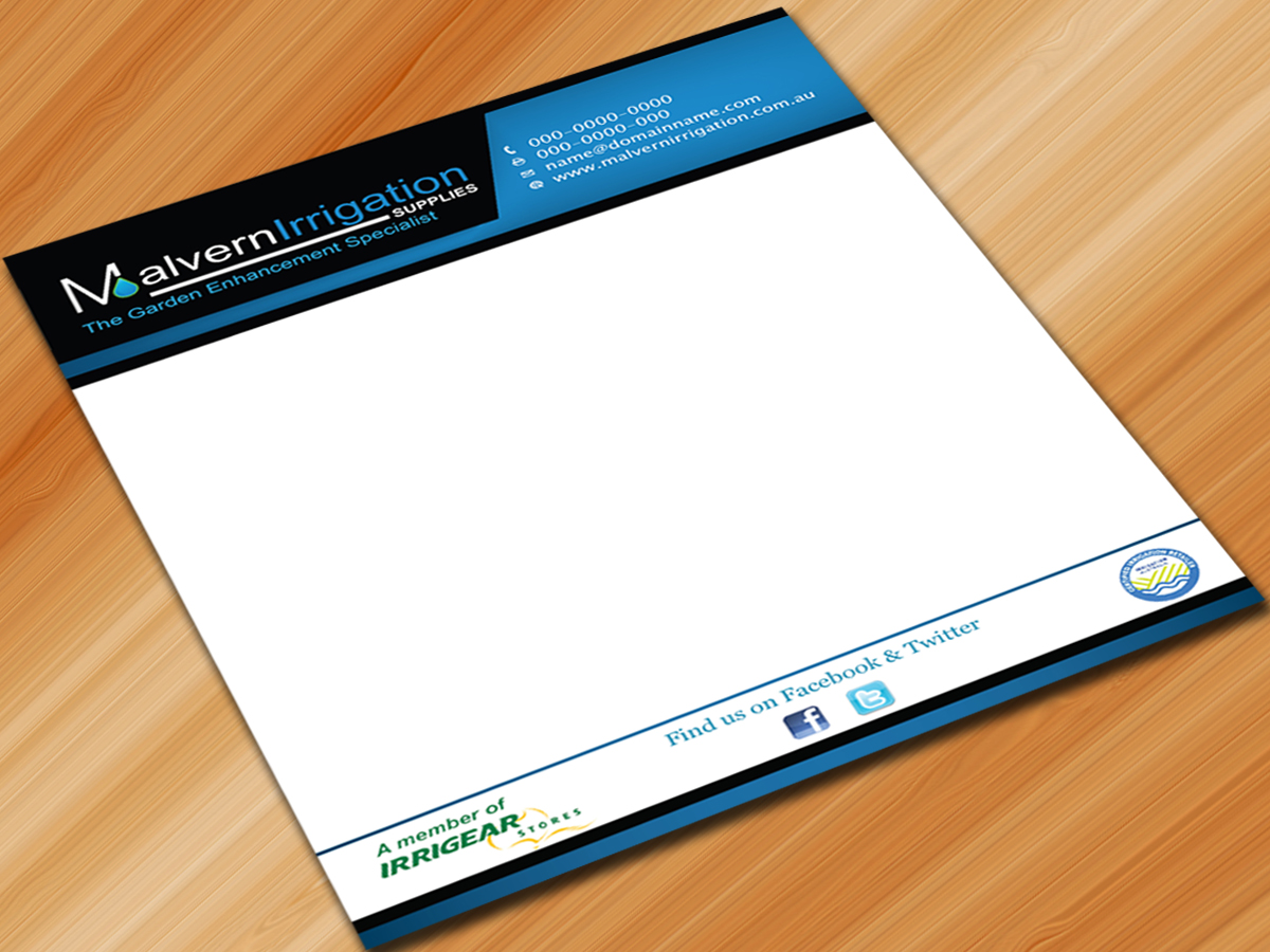 Diseño de Membrete por Sarmishtha Chattopadhyay_loginchange para Malvern Irrigation Supplies Pty Ltd | Diseño #882884