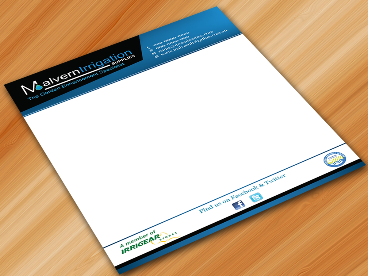 Letterhead Design by Sarmishtha Chattopadhyay_loginchange for Malvern Irrigation Supplies Pty Ltd | Design #883287