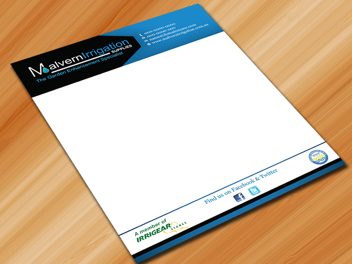 Letterhead Design by Sarmishtha Chattopadhyay_loginchange for Malvern Irrigation Supplies Pty Ltd | Design #883332