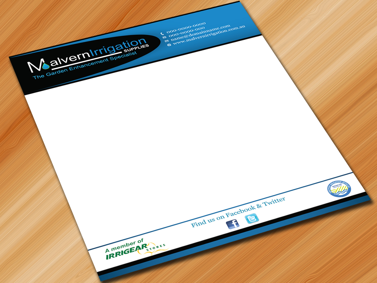 Diseño de Membrete por Sarmishtha Chattopadhyay_loginchange para Malvern Irrigation Supplies Pty Ltd | Diseño #884064