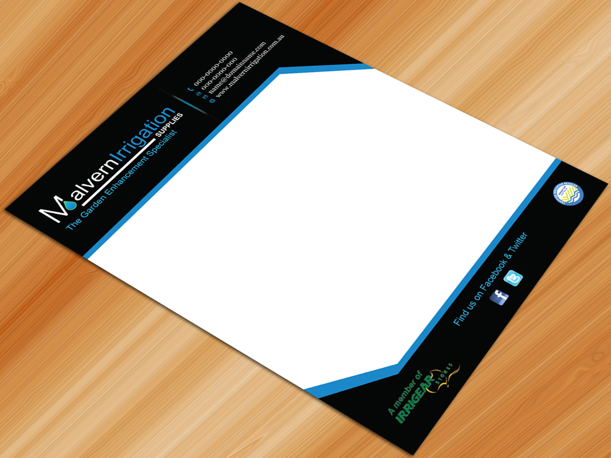 Letterhead Design by Sarmishtha Chattopadhyay_loginchange for Malvern Irrigation Supplies Pty Ltd | Design #888593