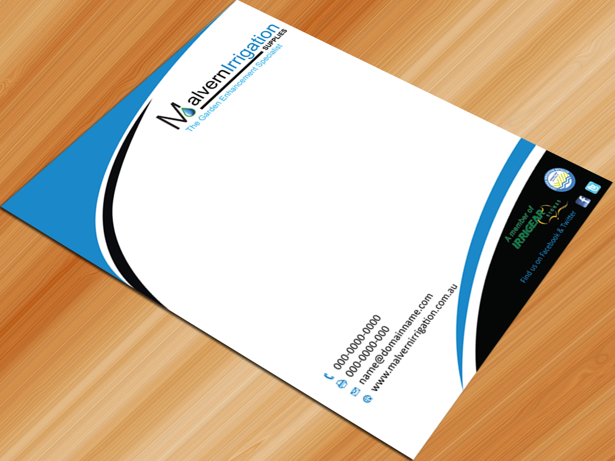 Letterhead Design by Sarmishtha Chattopadhyay_loginchange for Malvern Irrigation Supplies Pty Ltd | Design #888696